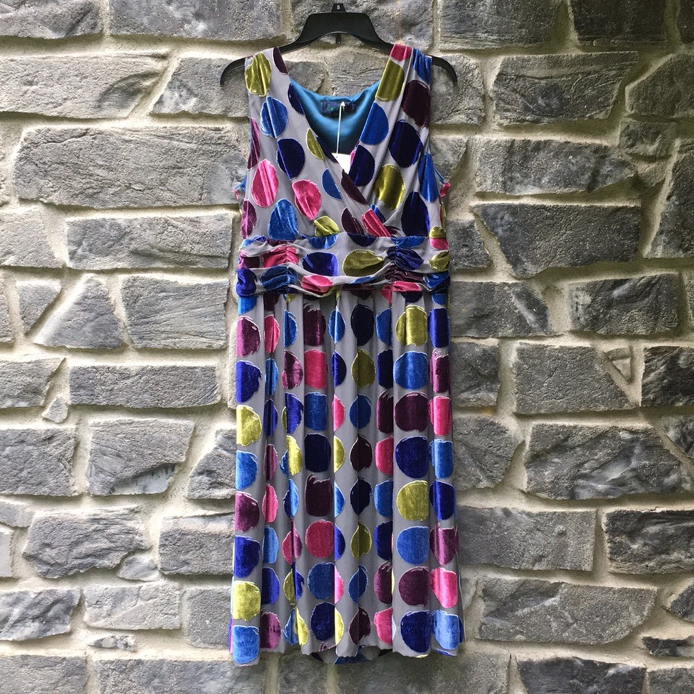 Boden | Velvet Velour Polka Dot Swing V Neck Dress